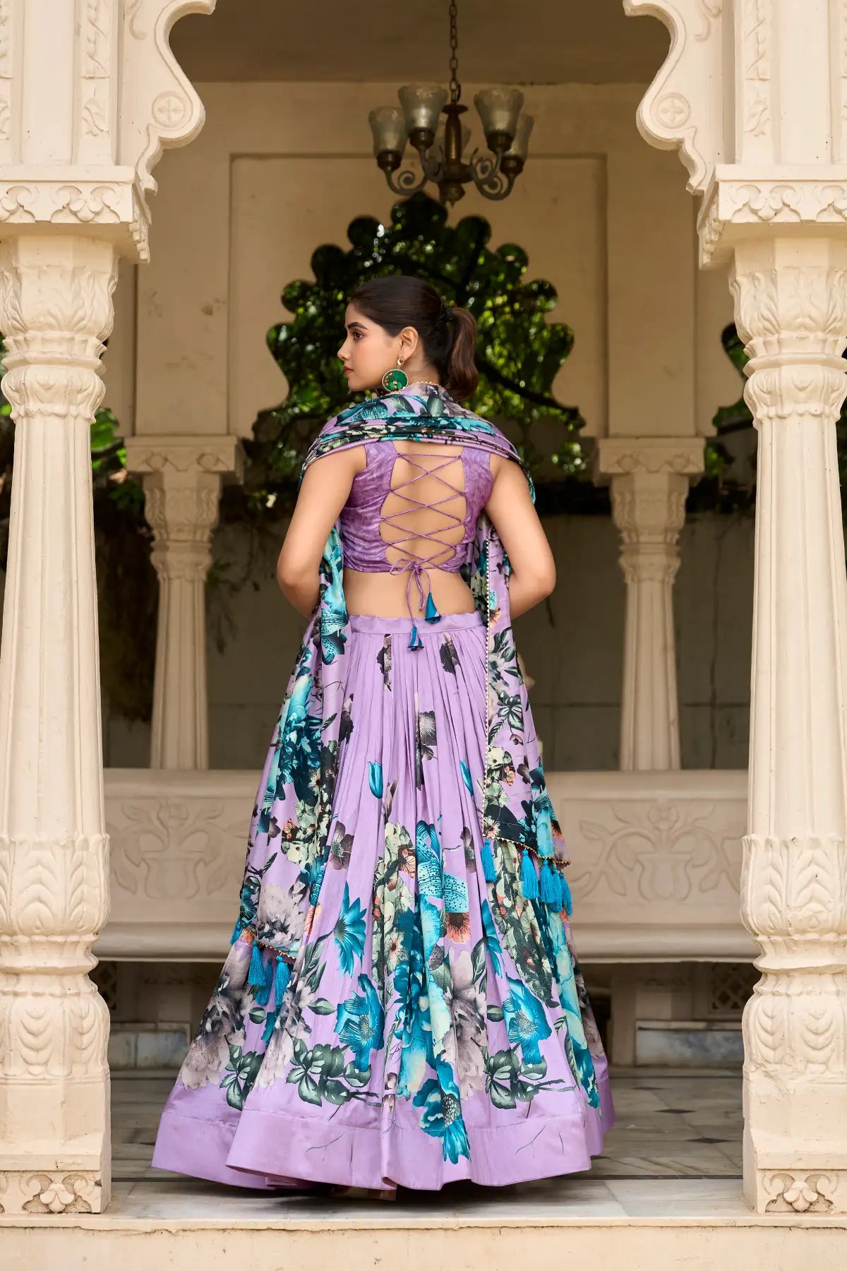 Floral Print Tussar Silk Lehenga choli