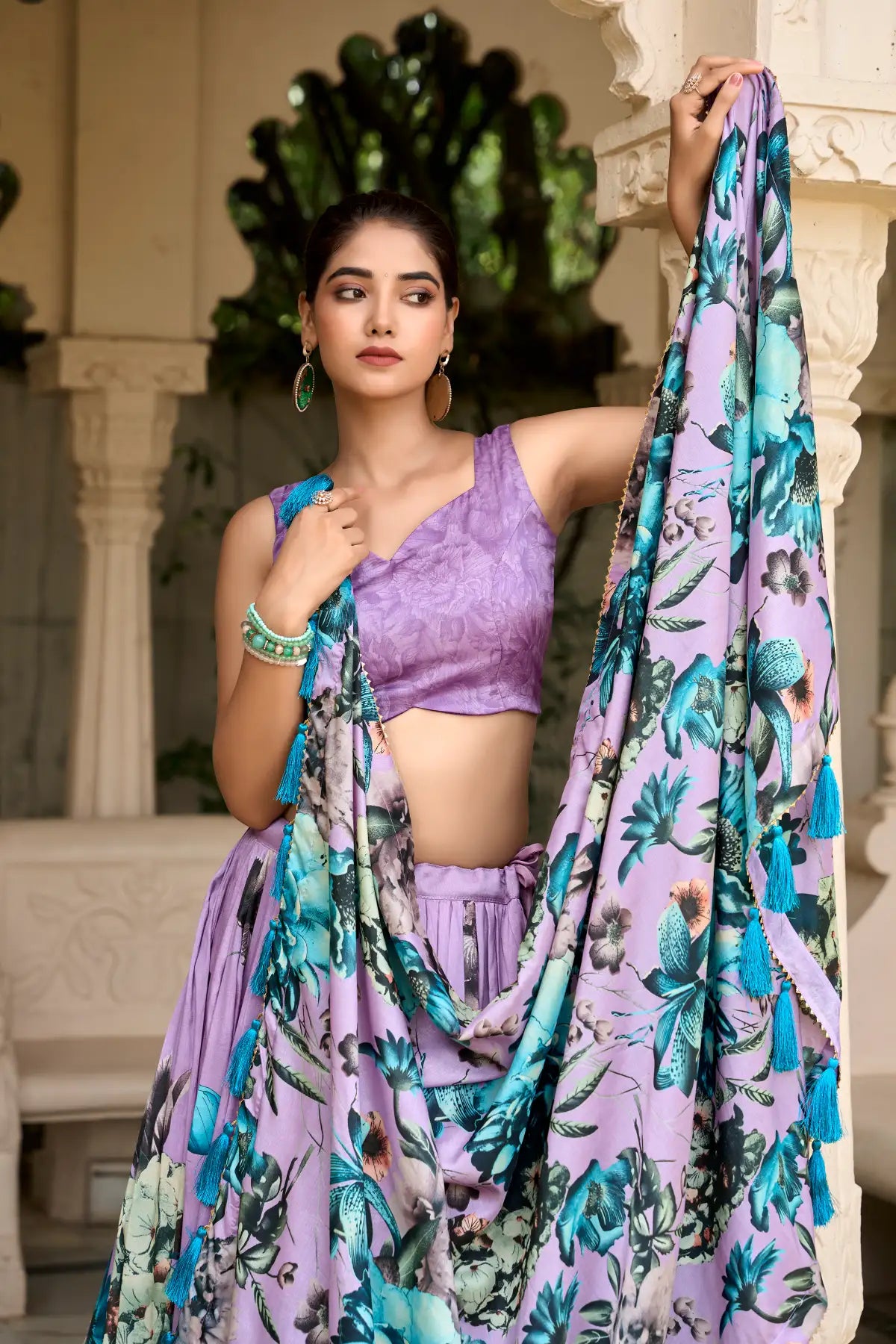 Floral Print Tussar Silk Lehenga choli