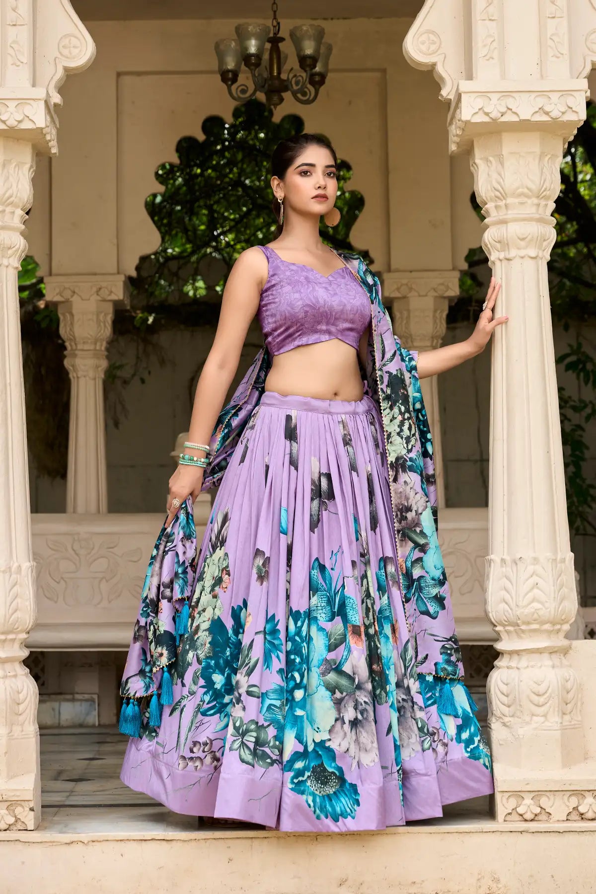 Floral Print Tussar Silk Lehenga choli