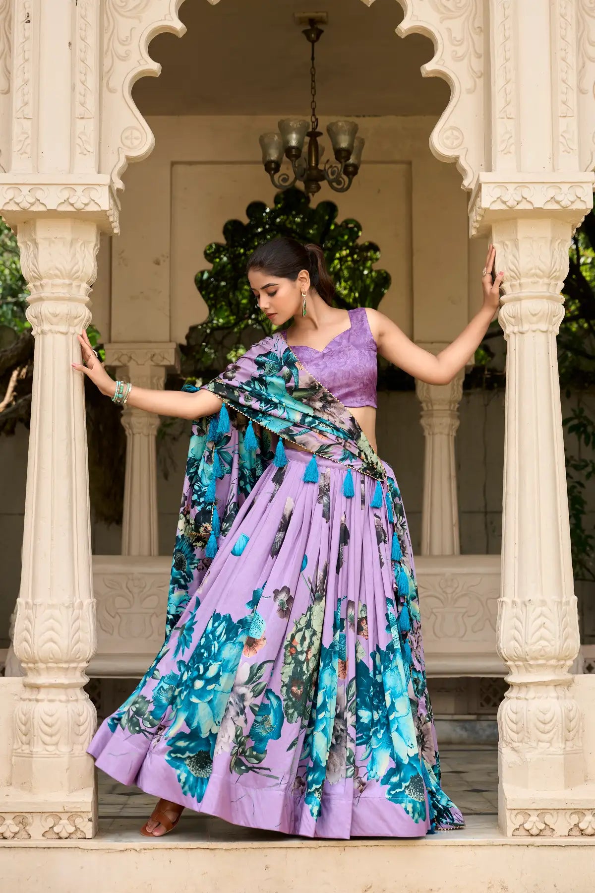 Floral Print Tussar Silk Lehenga choli