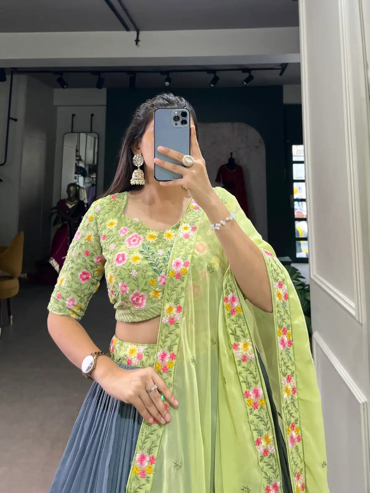 Gray and Pista Bridesmaid Attire