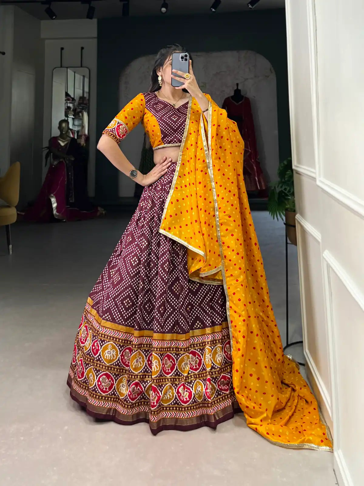 Bandhej And Patola Print Lehenga choli
