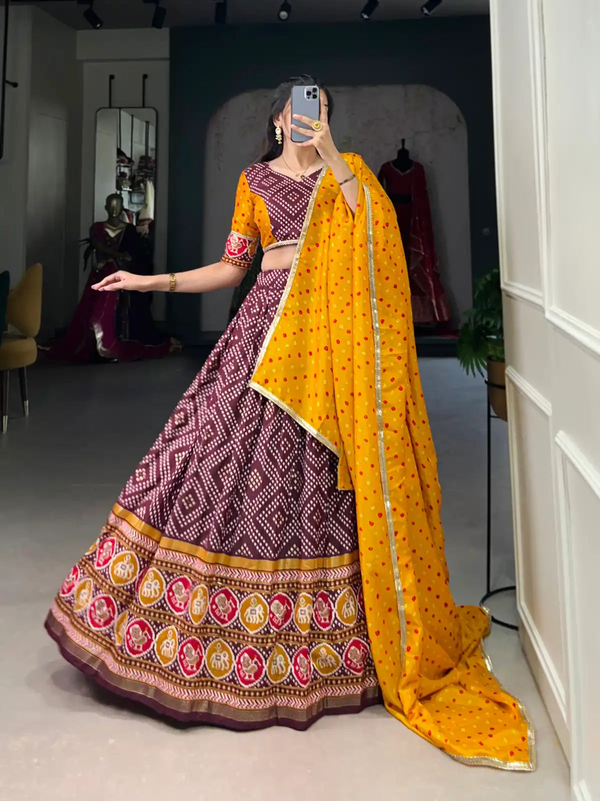 Bandhej And Patola Print Lehenga choli